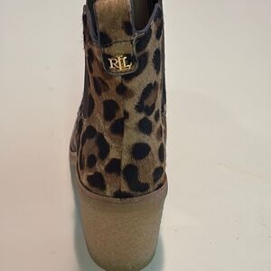 Ralph Lauren Brown and Black Ankle Boots with Chunky Heel
